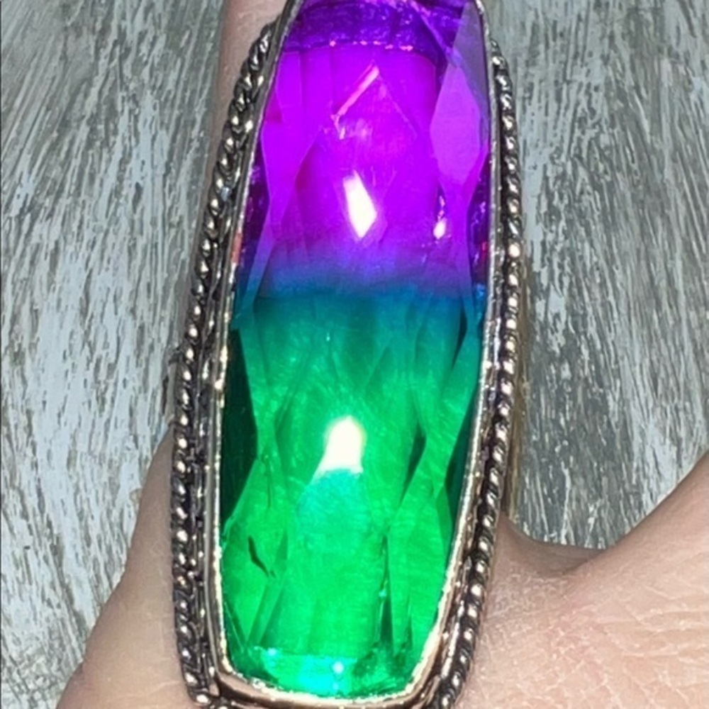 Rainbow Tourmaline Gemstone 925 Stamped ring sz 7